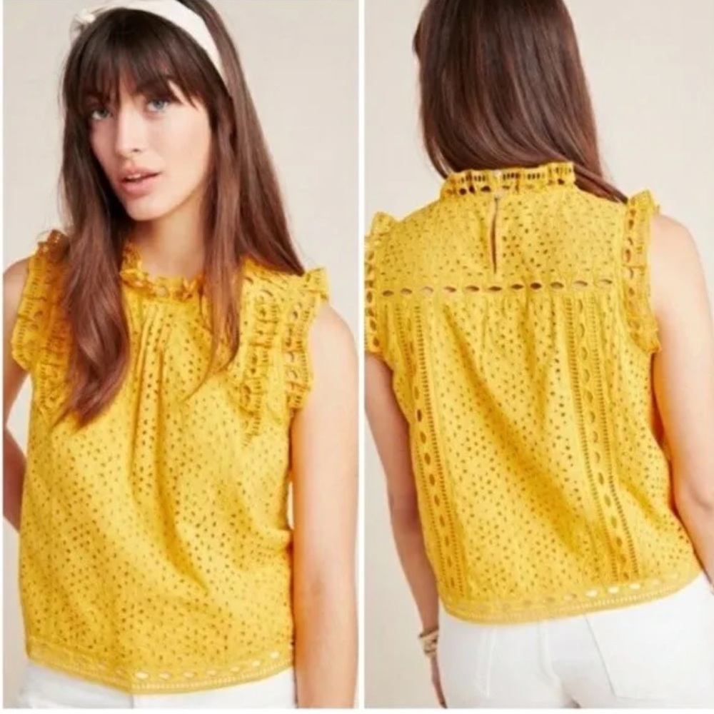 Maeve | Anthropologie Marigold eyelet ruffle short sleeve blouse size 2